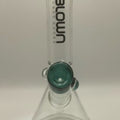 BLOWN GLASS GOODS 8" COLOR ACCENTED BEAKER WATERPIPE W/ COLOR MATCHING BOWL - DARK GREEN