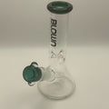 BLOWN GLASS GOODS 8" COLOR ACCENTED BEAKER WATERPIPE W/ COLOR MATCHING BOWL - DARK GREEN