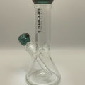 BLOWN GLASS GOODS 8" COLOR ACCENTED BEAKER WATERPIPE W/ COLOR MATCHING BOWL - DARK GREEN