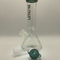BLOWN GLASS GOODS 8" COLOR ACCENTED BEAKER WATERPIPE W/ COLOR MATCHING BOWL - DARK GREEN