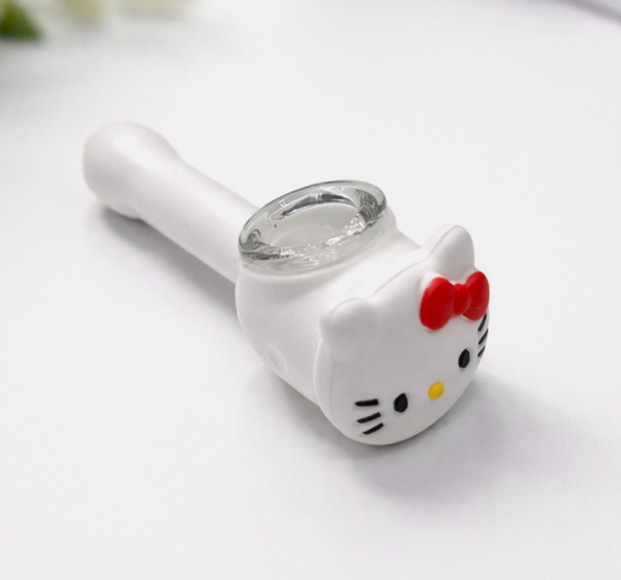 WHITE HELLO KITTY SILICONE SMOKING PIPE W/ GLASS BOWL USA SELLER