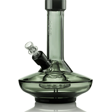 Small Wide Base Water Pipe in Smoke with Black Accents